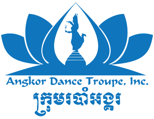Blue lotus graphic with text representing the Angkor Dance Troupe (ADT) logo