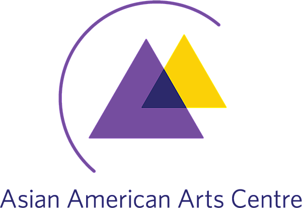 Purple and yellow triangle graphic and text representing the Asian American Arts Centre (AAAC) logo