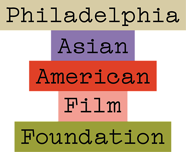 Beige, purple, red, pink, and green graphic depicting the Philadelphia Asian American Film Foundation logo