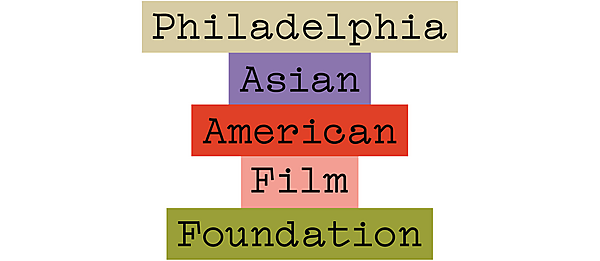 Beige, purple, red, pink, and green graphic depicting the Philadelphia Asian American Film Foundation logo