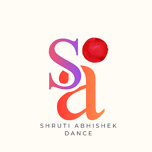 Purple, red, and orange graphic depicting the Shruti Abhishek Dance logo