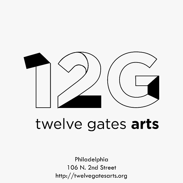 a black and white graphic depicting the Twelve Gates Arts logo