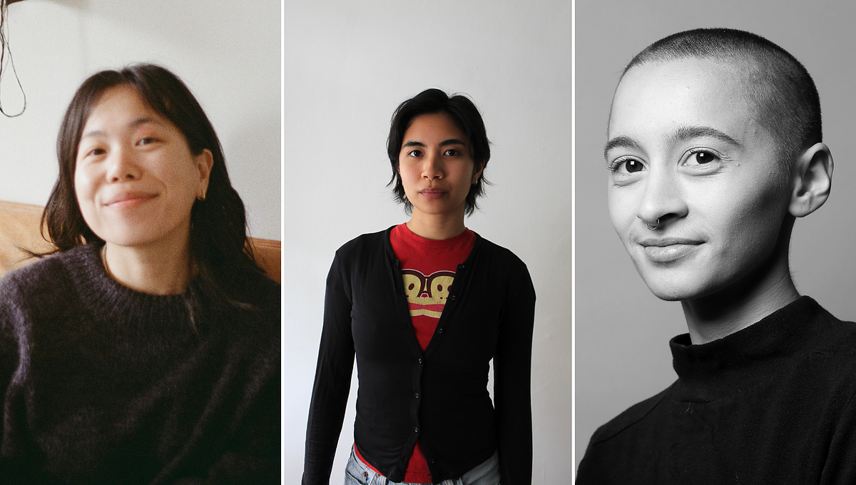 portraits of three individuals, Claire Hu, Jolene Fernandez, and Nikaio Thomashow